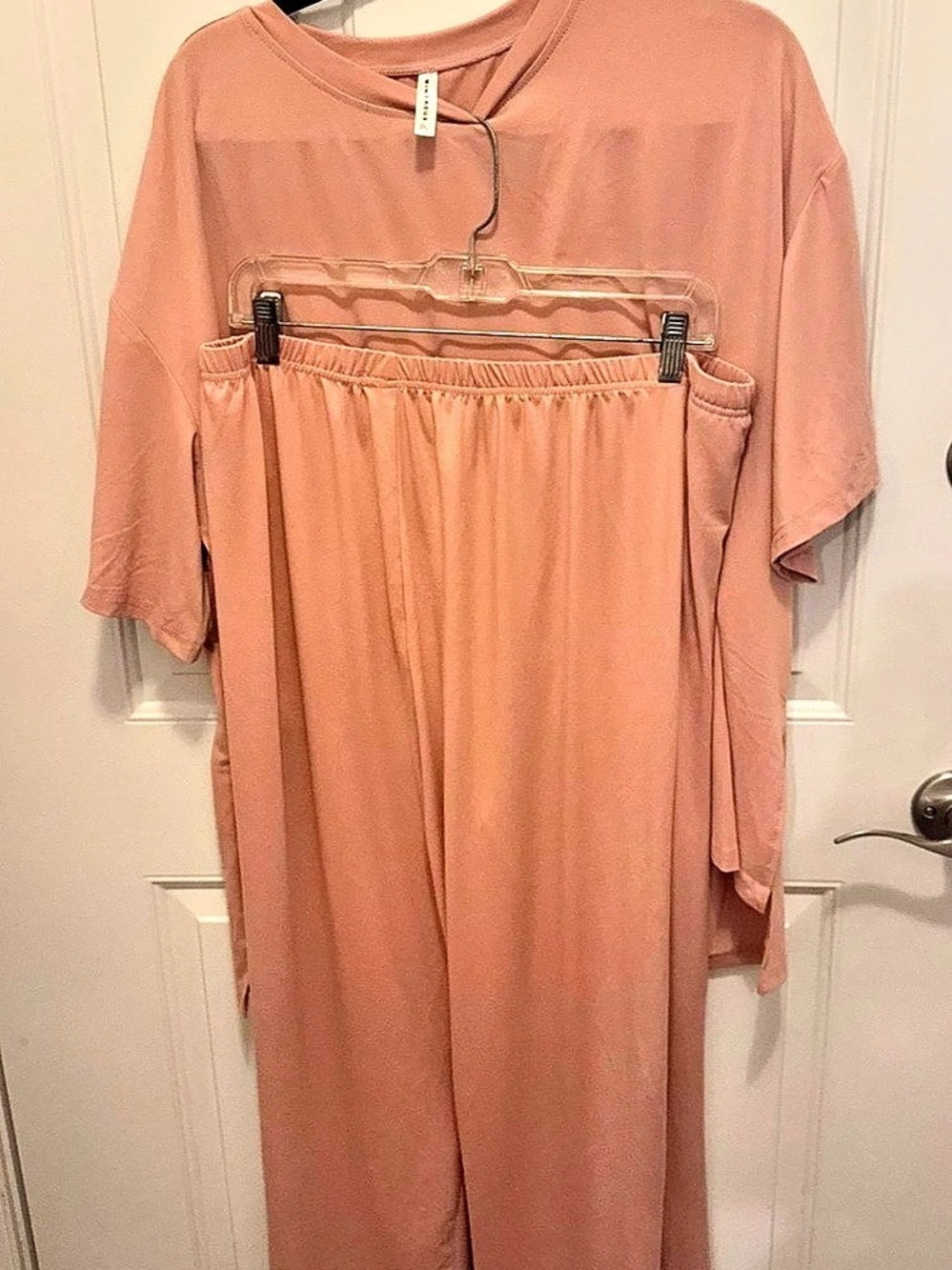 MINTREUS Women's Knit Short Sleeve Top and Long Pants Lounge Set Knit Short